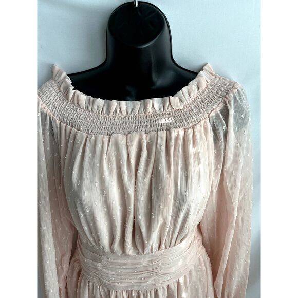 Uguest NWT Blush Pink Romantic Mini Dress sz L Barbiecore Prairie Brunch Ruffles - Picture 2 of 12